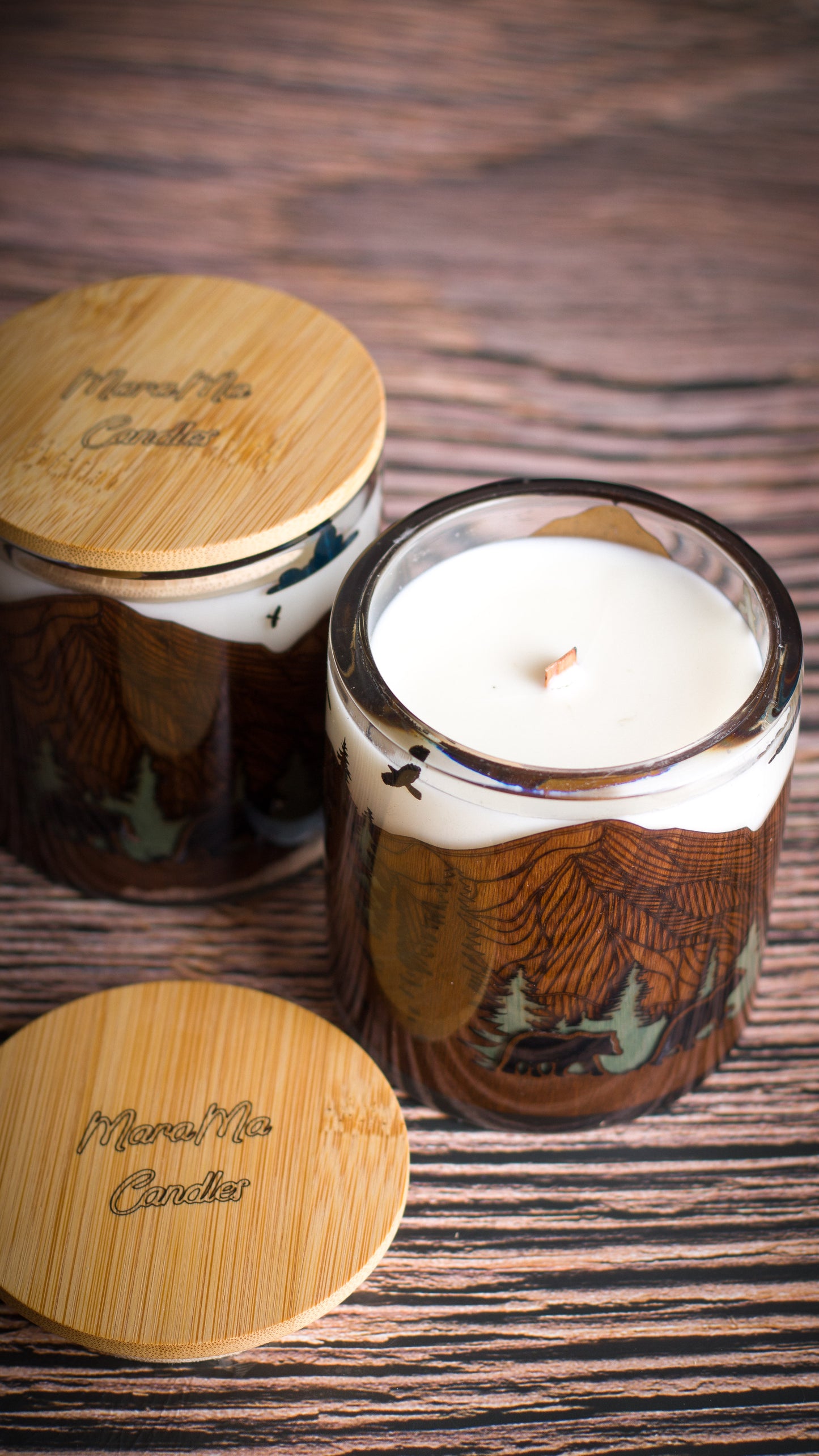 Soy Candle in Handmade Candlestick "Mama Bear & Cubs"