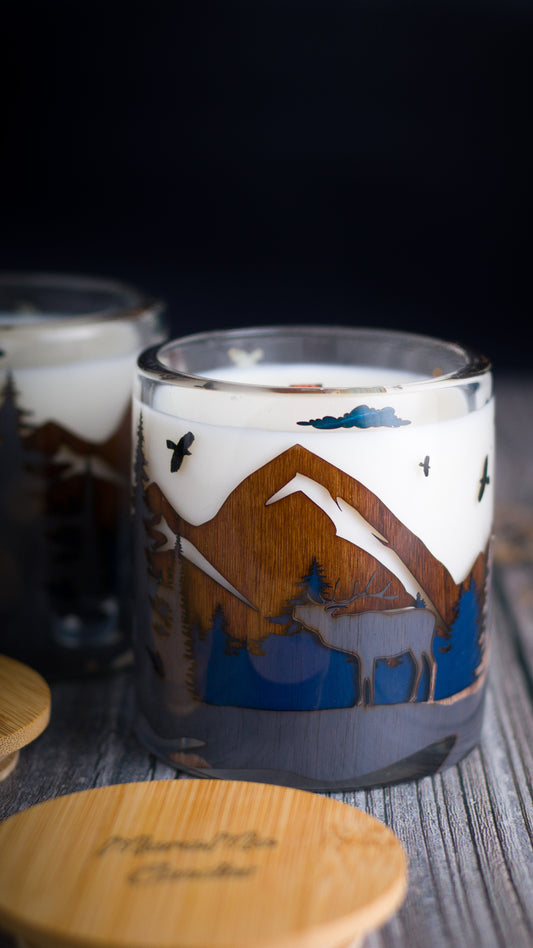 Soy Candle in Handmade Candlestick "Deer in Woods"