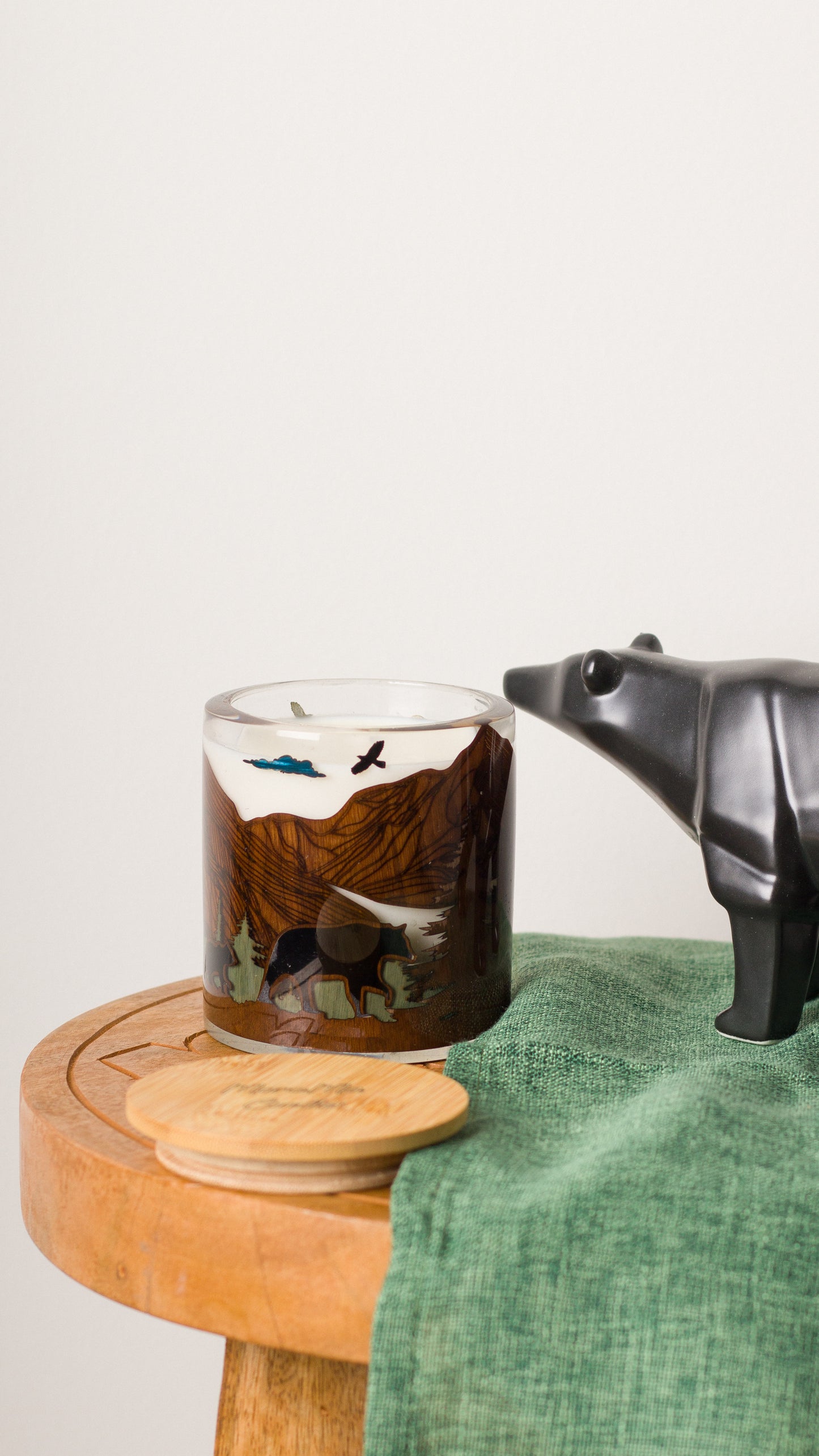 Soy Candle in Handmade Candlestick "Mama Bear & Cubs"