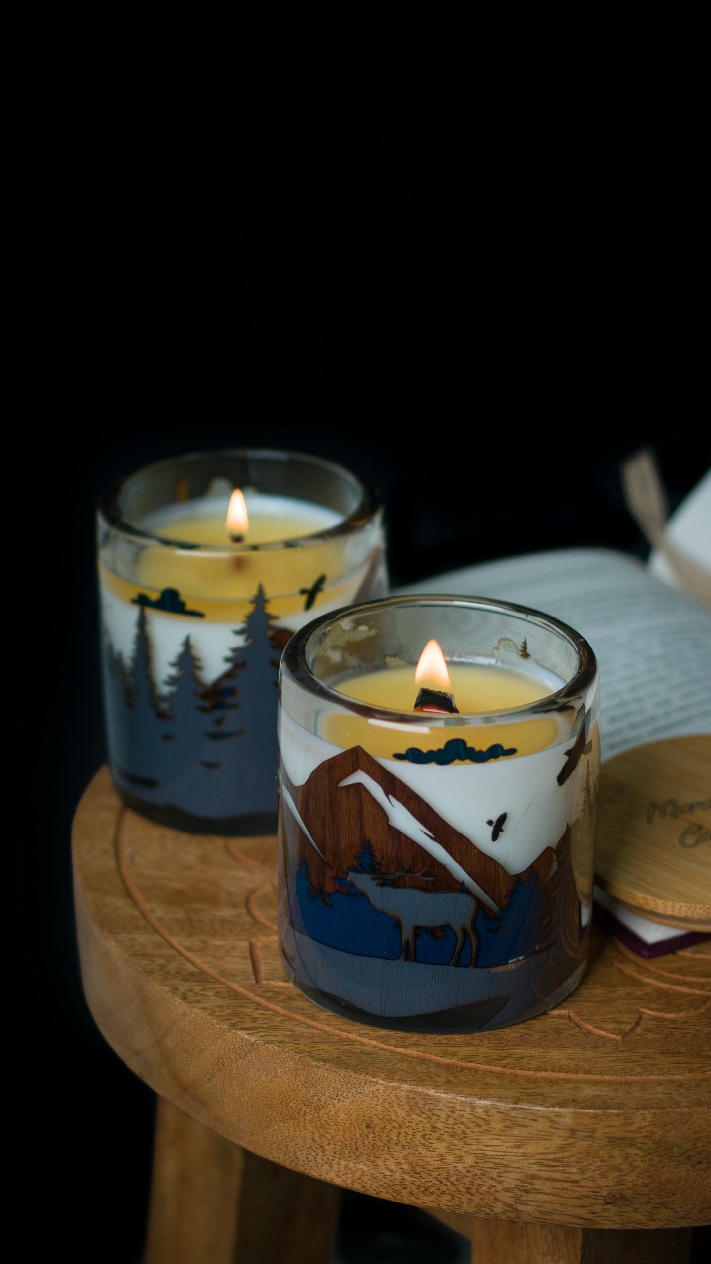 Soy Candle in Handmade Candlestick "Deer in Woods"