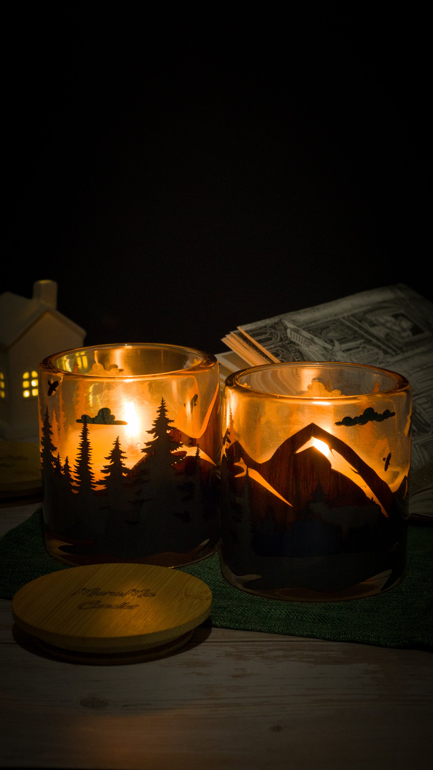 Soy Candle in Handmade Candlestick "Deer in Woods"